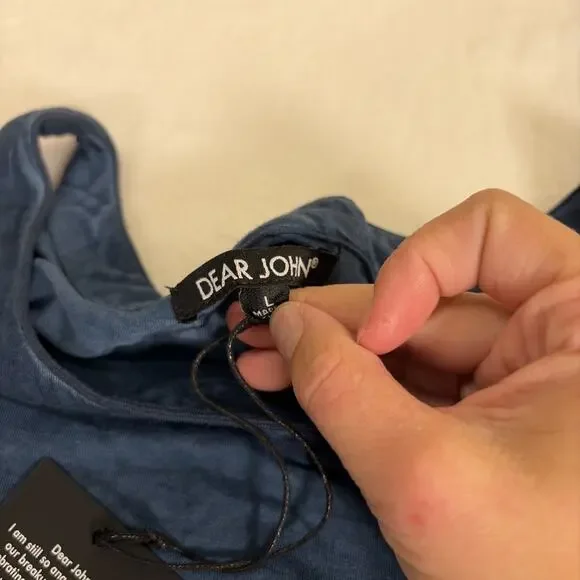 NWT Dear John Cold Shoulder Long Sleeve Top Large in Navy Blue Distressed Color - Picture 10 of 15